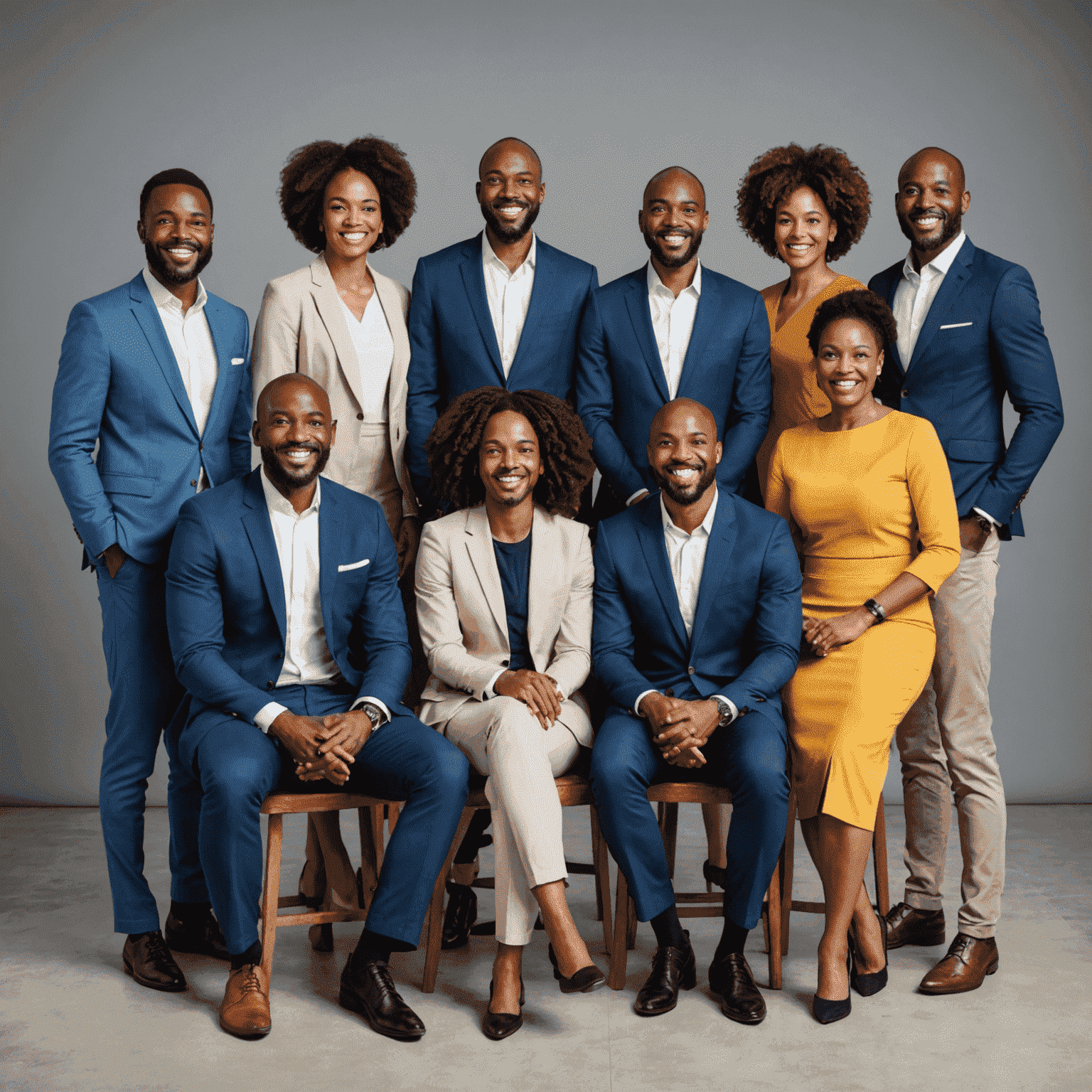 Diverse group of successful South African entrepreneurs smiling and looking confident