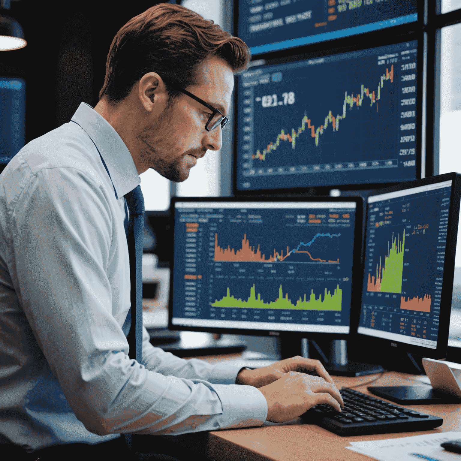 A financial consultant analyzing stock market data on a computer screen